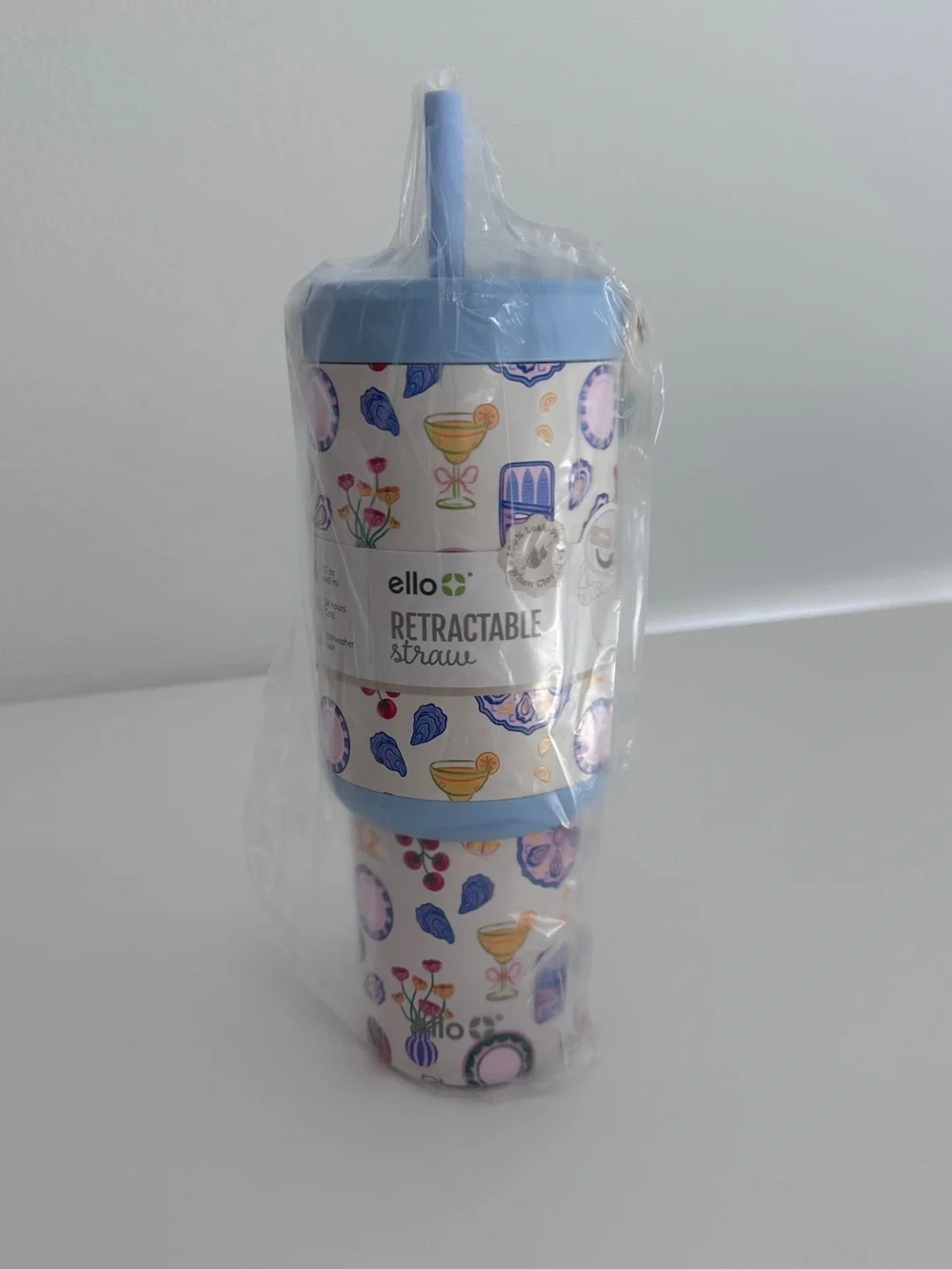Ello Oasis Go 32oz Retractable Straw Tumbler  Blue Water Bottle New